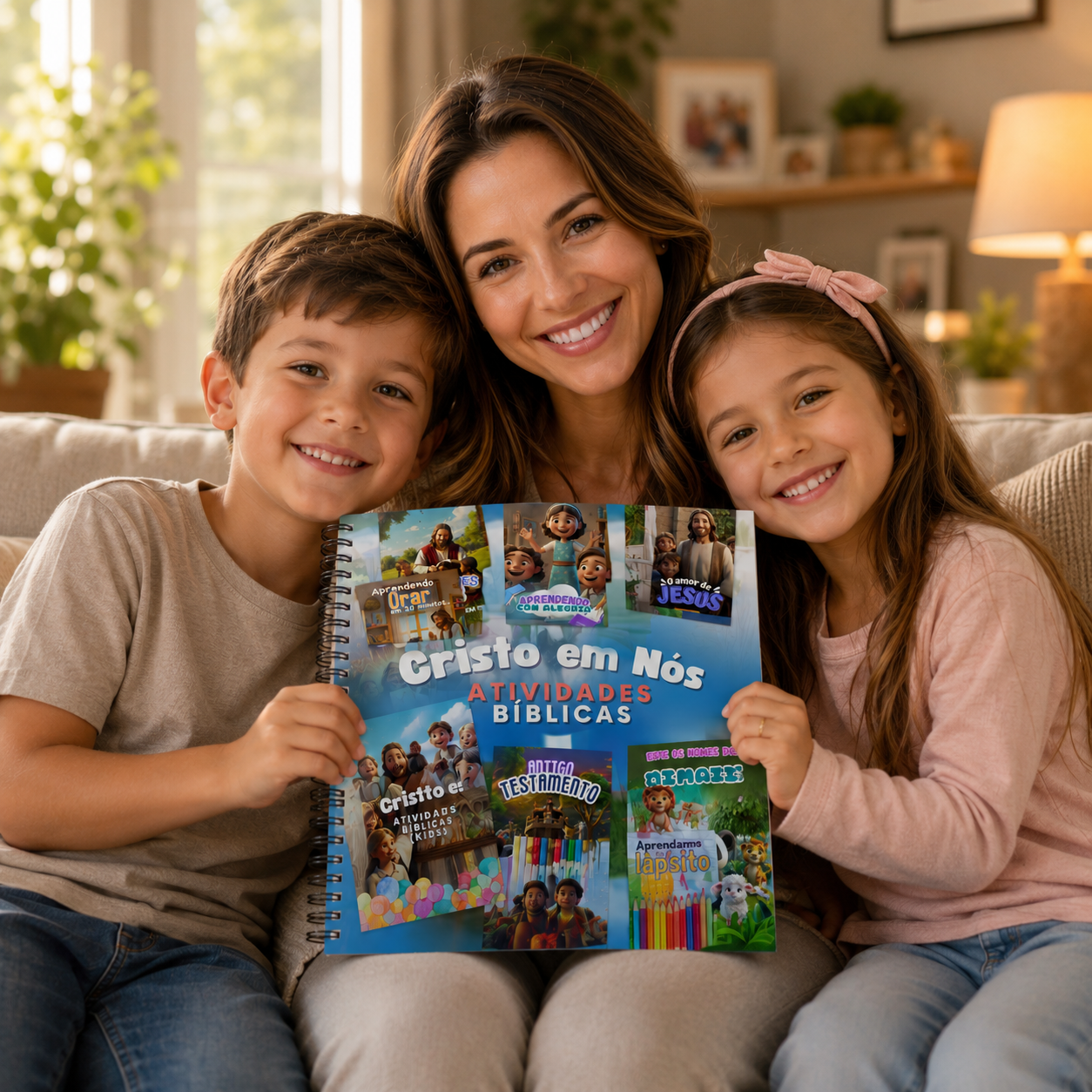 Família usando o guia Cristo em Nós